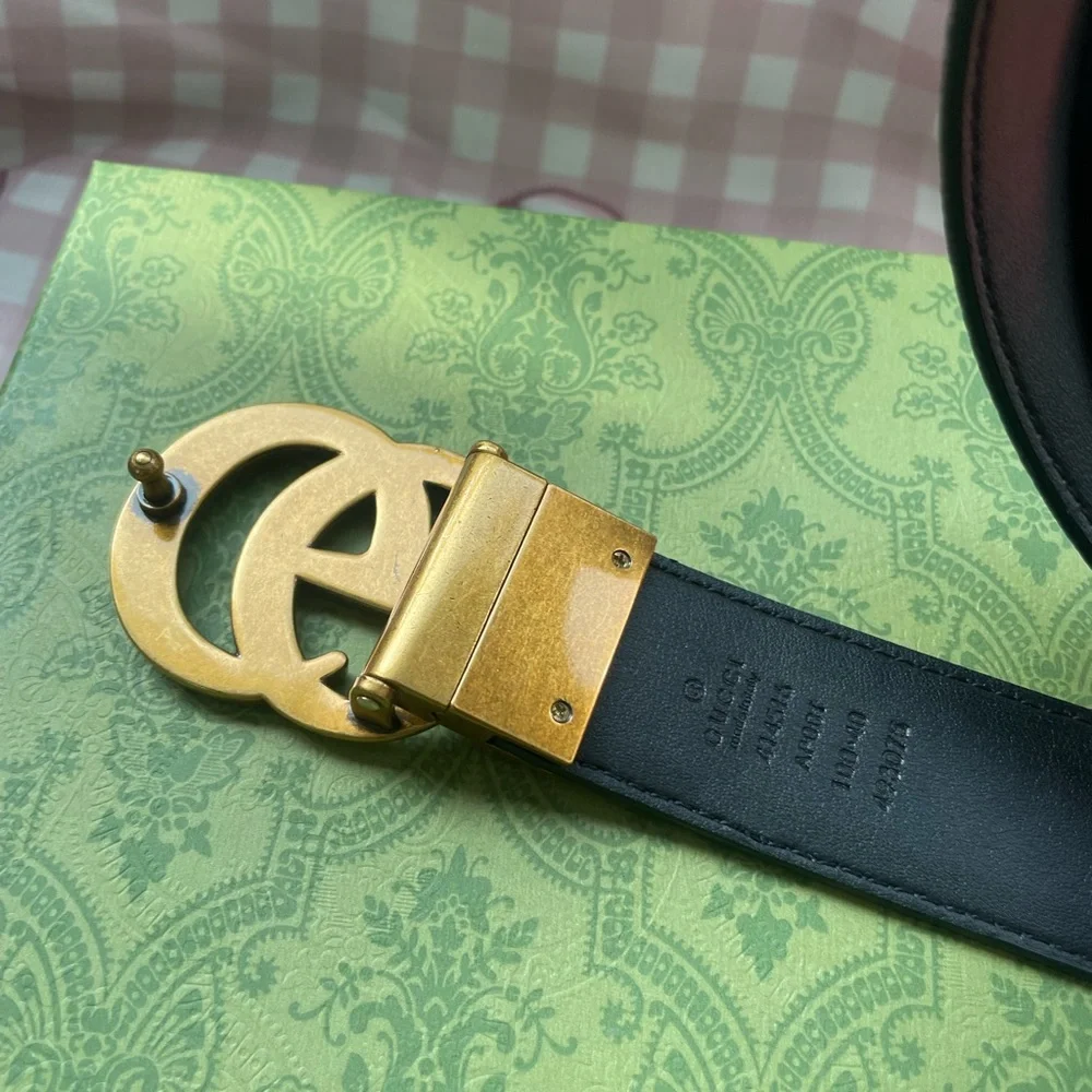 Black Leather Belt with Gold Double-G Buckle - Gucci